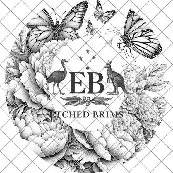 Peonies Flowers & Butterflies 1, Hat Burning Design, Hat Burning Stencil, Hat Burning Template, Hat Laser Engraving Design, Hat File EB447