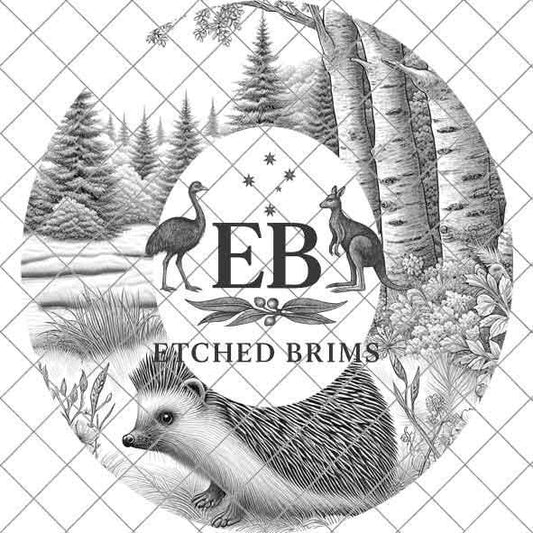 Hat Burning Design, Hedgehog and Woodlands 5, Wide Brim Hat Design, Hat Burning Template, Hat Burning Stencil, Laser File, PNG File, EB475