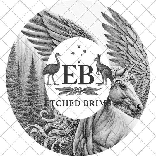 Pegasus Mythical Horse, Hat Burning Design for Wide Brim Cowboy Hats. Laser Engraving and PDF Burning Stencil for Hand Burning, EB915