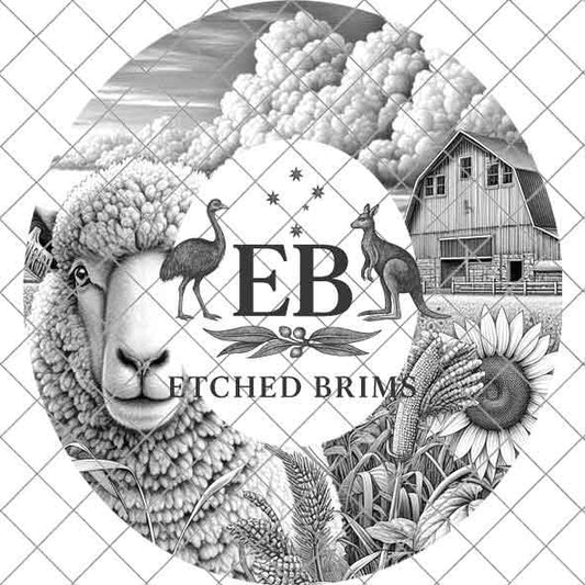 Sheep & Sunflowers 13, Hat Burning Template, Hat Burning Stencil, Hat Laser Engraving Design, Wide Brim Hat, Printable Hat Template, EB576
