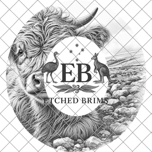 Scottish Highland Cow, Wide Brim Hat Template, Burned Hat PNG, Pyrography Hat Design, Hat Burning Design, EB807