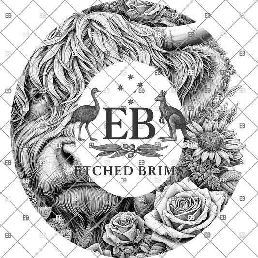 Highland Cow Floral, Hat Burning Design, Rose and Sunflowers, Laser Engraving, Wide Brim Fedora Hat, EB1139