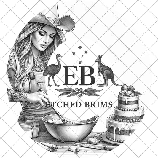 Cowgirl Baker 7 Laser Hat Engraving Template, Cowgirl Mixing Bowl & Cake Design, Digital Download for Wide Brim Hats, EB888