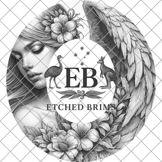 Angel Wings Woman, Hat Burning Design, Wide Brim Hat Template, Burned Hat Stencil PNG, Pyrography Art, Memorial, Cowgirl Hat Design, EB794