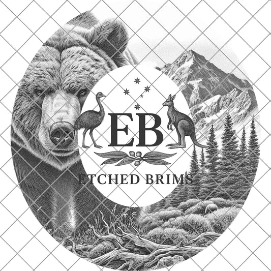 Grizzly Bear Forest, Hat Burning Design, Wide Briim Hat Template, Hat Laser Engraving Design, Digital Download PNG, EB737