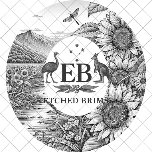 Dragonfly, Sunflowers, Mountain Scenery, Hat Burning Design, Laser Engraving Template, PNG, PDF included, EB990
