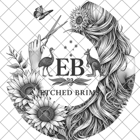 Hairdresser Sunflowers 6 Hat Burning Template for Wide Brim Hats. PNG for Laser Engraving and PDF Burning Stencil for Hand Burning, EB604