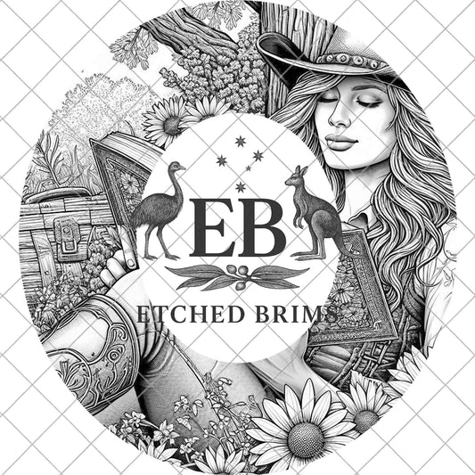 Girl Reading and Wildflowers, Hat Burning Design, Laser Engraving Template, Wide Brim Fedora, EB994