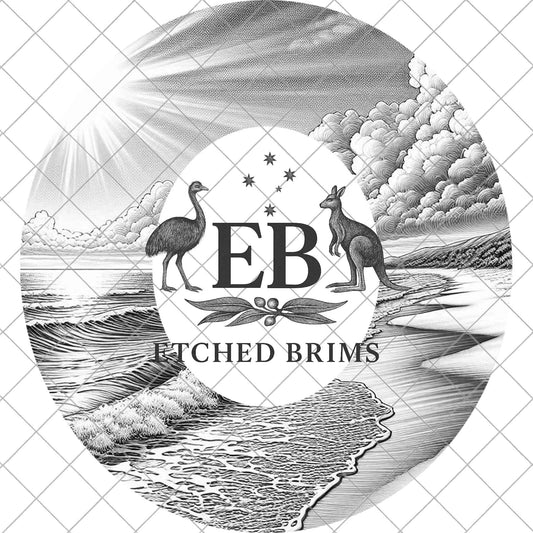 Coastal Ocean Hat Engraving File | Beach Scene Laser Burning Template | Round Hat Design, EB1078