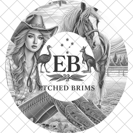 Cowgirl and Horse Hat Burning Design, Digital Download PNG, PDF, Western Ranch, Laser Engraving Design, Printable Stencil, EB941
