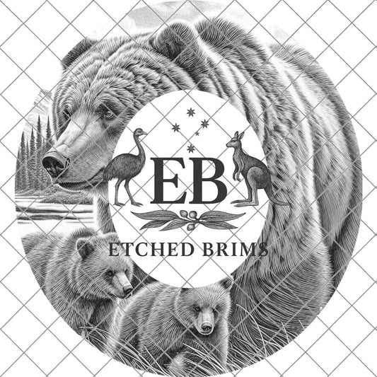 Grizzly Bear & Cubs, Hat Burning Design, Wide Briim Hat Template, Hat Laser Engraving Design, Digital Download PNG, EB739