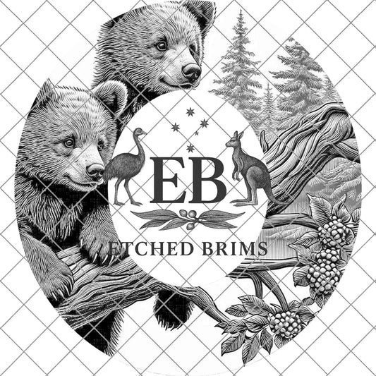 Bear Cubs, Hat Burning Design, Wide Briim Hat Template, Hat Laser Engraving Design, Digital Download PNG, EB740