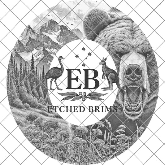 Grizzly Bear Forest, Hat Burning Design, Wide Briim Hat Template, Hat Laser Engraving Design, Digital Download PNG, EB735