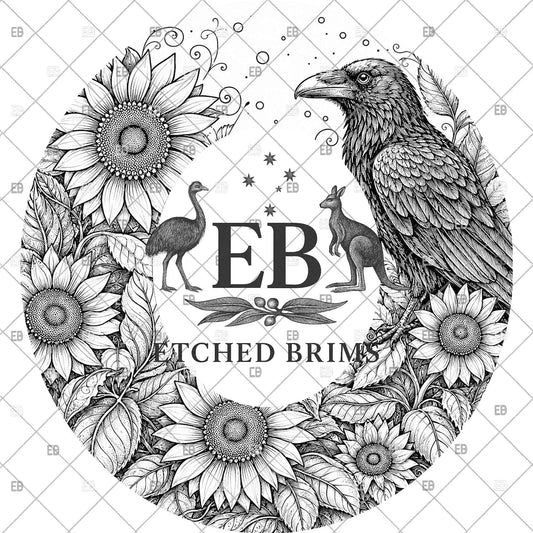 Sunflower and Raven Hat Burning Design, Laser Engraving Template for Wide Brim Fedora Hats, EB1275