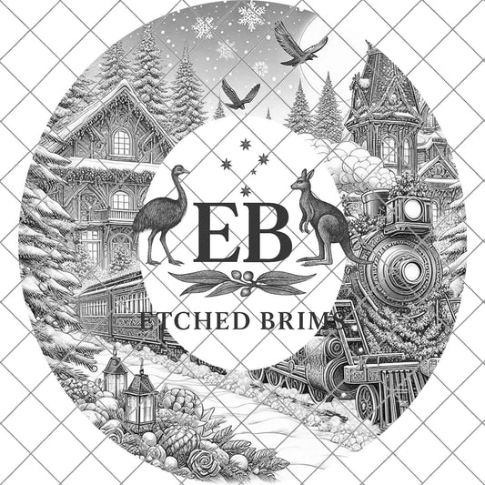 Snowy Christmas Train, Hat Burning Design, Festive Digital Download, Hat Burning Template, Wide Brim Hat Design, Hat Stencil, EB683
