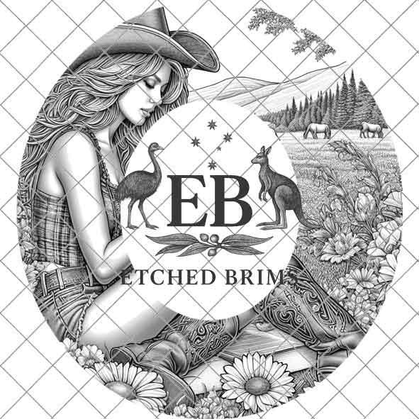 Hat Burning Design, Cowgirl & Flowers 4, Hat Engraving Template, BOHO, Laser Hat Burning, PNG File, Printable PDF, Western Hat Design, EB327