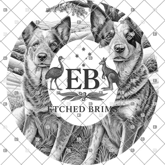 Blue Heeler Dogs, Hat Burning Design for Laser Burning, Country Scene PNG, Wide Brim Fedora, EB1183