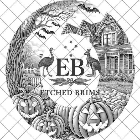 Halloween Hat Template, Ghost, Pumpkin, Haunted House, Spooky Season, PNG, Hat Burning Stencil, Hat Burning Design, Engraving Pattern, EB408