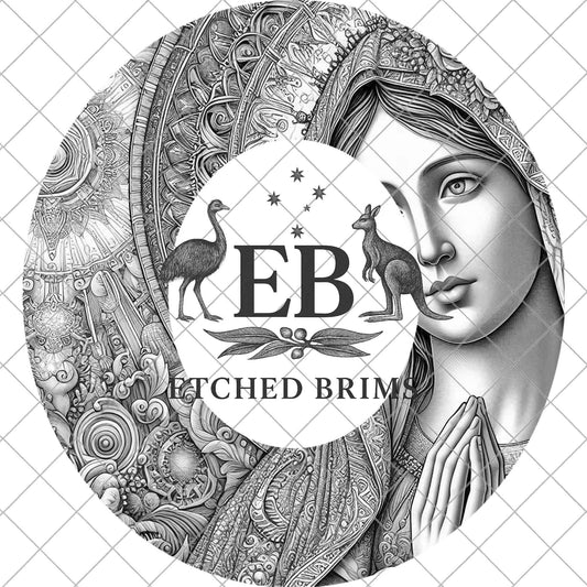 Virgin Mary Sacred Halo, Hat Burning Design, Wide Brim Holy Mother Religious, Laser Engraving Template PNG, EB902