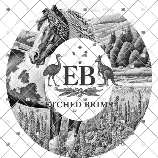 American Paint Horse, Hat Engraving, Wildflowers, Digital Download PNG, Hat Burning Template, Wide Brim Design, EB1131