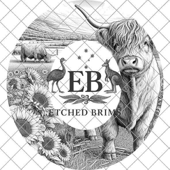 Highland Cow 3, Laser Hat Burning Design, Digital Download PNG, Hat Burning Template, Hat Laser Engraving Design, Wide Brim Hat File, EB234