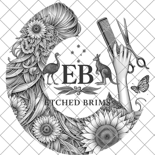 Hairdresser Sunflowers 5 Hat Burning Template for Wide Brim Hats. PNG for Laser Engraving and PDF Burning Stencil for Hand Burning, EB603