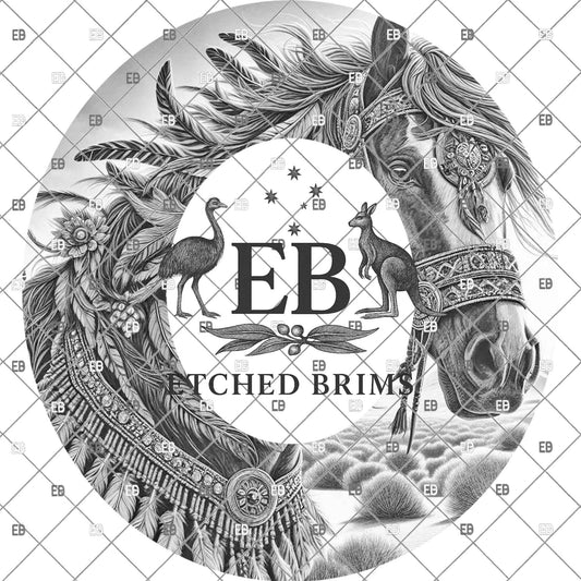 Indian Horse Laser Engraving Template, Feather Horse Hat Brim Design, Cowboy Horse Burning File for Laser Engraved Hats, EB1155