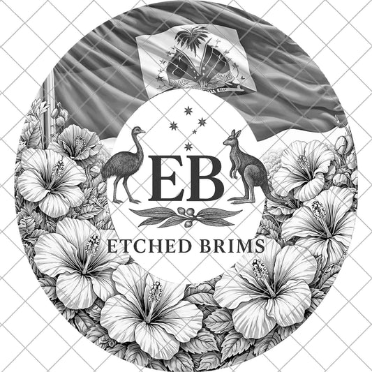 Haiti Flag and Hibiscus Flowers, Hat Burning Design, Laser Engraving Template (PNG PDF), EB1095