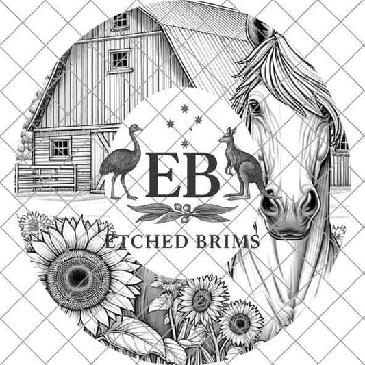 Horse & Sunflowers 11, Farm Horse Design, Laser Hat Burning Design, Digital Download PNG, Hat Burning Template, Wide Brim Hat File, EB181