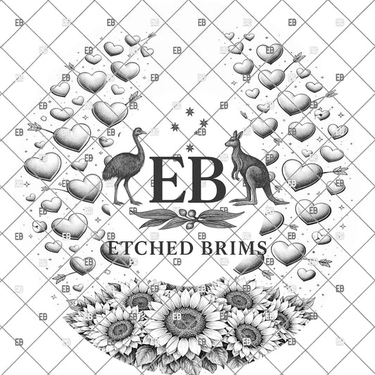 Sunflower Heart Valentine, Hat Burning Design, Digital Download PNG, Wide Brim Laser Template Design, EB1121