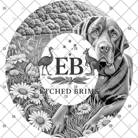 Labrador and Lake, Hat Burning Design, Floral Laser Engraving Template, Dog Illustration, PNG PDF Download, EB1142
