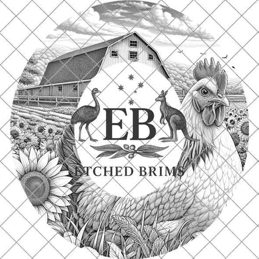 Chicken & Sunflowers, Hat Burning Design, Digital Download PNG, Hat Burning Templates, Laser Engraving Design, Hat Burning Stencils, EB508