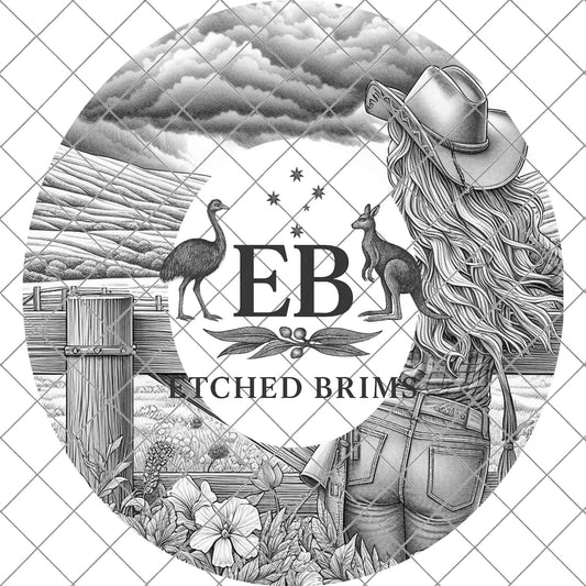 Cowgirl Flowers Hat Burning Design, Western Laser Engraving Template for Wide Brim Fedora, EB715