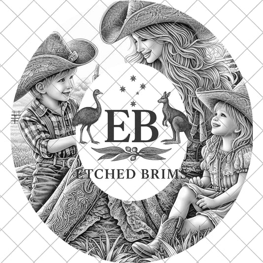 Cowgirl and Kids Western Family, Hat Burning Design, Laser Engraving Template for Wide Brim Cowboy Brim, EB936
