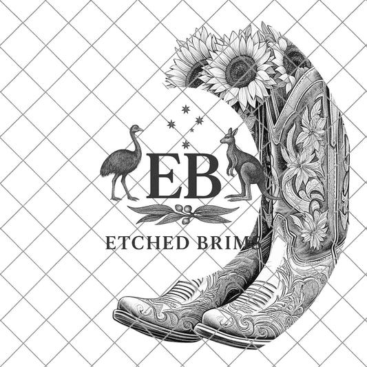 Cowgirl Boots & Sunflowers Half, Hat Burning Design, Laser Engraving Design Wide Brim Hat, Boho,Laser Hat Burning Template, EB834