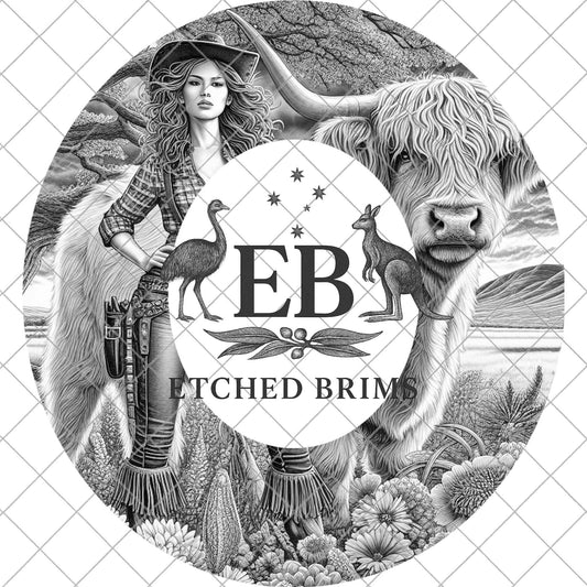 Highland Cow and Cowgirl, Western Hat Laser Engraving Template (Digital Download), EB1091