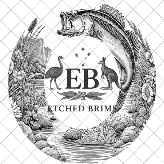 Youth Child Hat Burning Design, Bass Fish 6, Hat Burning Template, Cowboy Hat, Laser Engraving, Wide Brim Hat Design EBY399