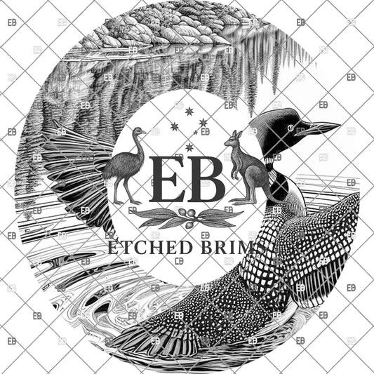 Loon Bird Water Scene Laser Engraving Template, Wildlife Hat Brim Design File, Burning Stencil PNG Engraving Pattern, EB1210