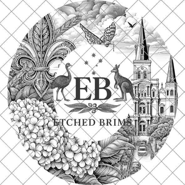 New Orleans 3 Hat Brim SVG, Detailed Laser Engraving Template, Fleur-de-Lis, Cathedral, Flowers, Western Cowboy Hat Design EB186