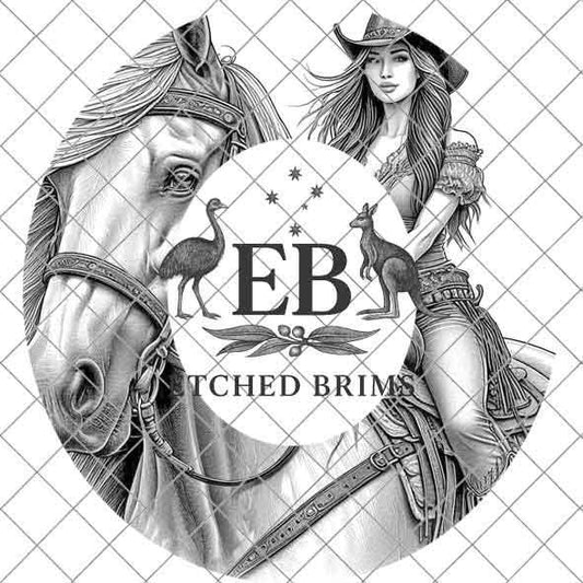 Cowgirl & Horse 5 Hat Engraving, Western Brim PNG Template, Digital Laser Design Wide Brim Faux Suede Hat, Boho,Laser Hat Burning File EB129