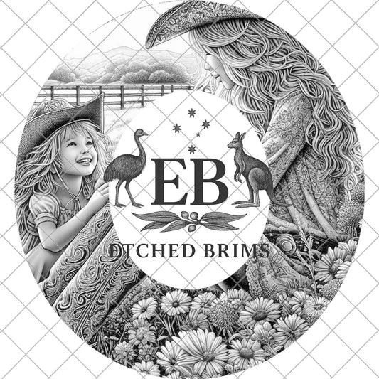 Cowgirl and Daughter 9, Laser Hat Burning Template, Mother & Child Design for Engraved Hats, EB927