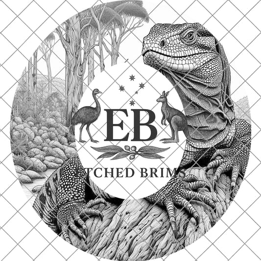 Goanna Brim Template, Hat Engraving Design, Australian Reptile Hat, Laser Burning File, PDF & PNG, EB1108