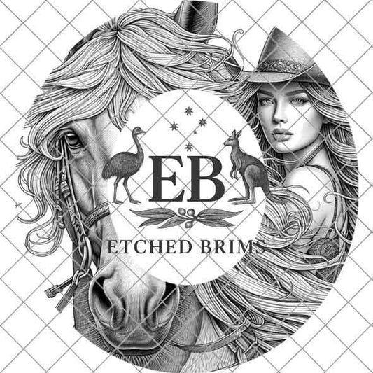 Cowgirl Horse 5, Laser Hat Burning Design, Digital Download PNG, Hat Burning Template, Hat Laser Engraving Design, Wide Brim Hat File EB227
