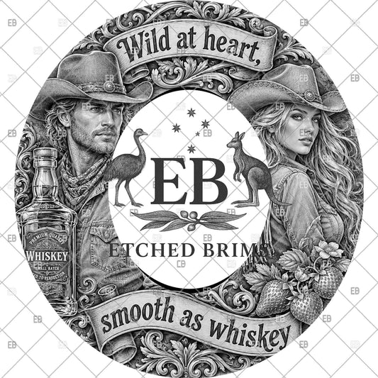 Whiskey Cowgirl and Cowboy, Hat Burning File, Wide Brim Laser Hat Engraving Design, Printable Stencil, EB1374