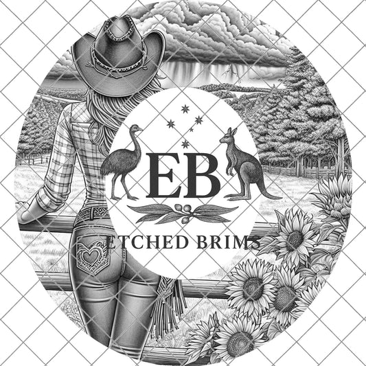 Cowgirl & Sunflowers, Hat Burning Design, Digital Download PNG, Hat Burning Template, Hat Laser Engraving Design, Printable Stencil, EB760