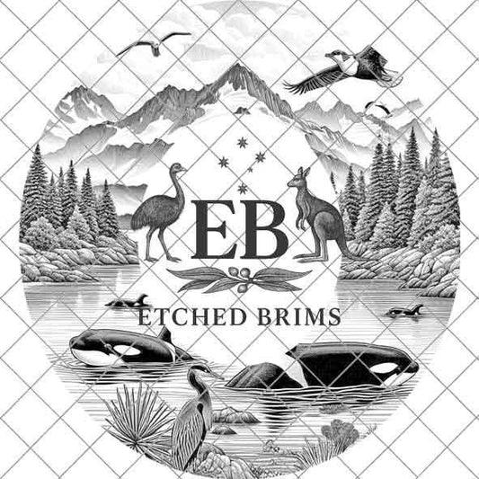 Orca Whales 1, Mountains, Laser Hat Burning Design, Digital Download PNG, Hat Burning Template, Hat Laser Engraving Design, Hat File EB352