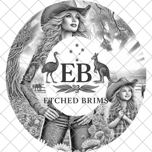 Western Mom and Child 6, Laser Engraving Design for Wide Brim Fedora Hat, Digital Download PNG, EB928