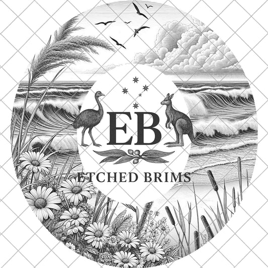 Ocean Waves Hat Engraving Template | Coastal Laser Burning File | Beach Scene Design, EB1081