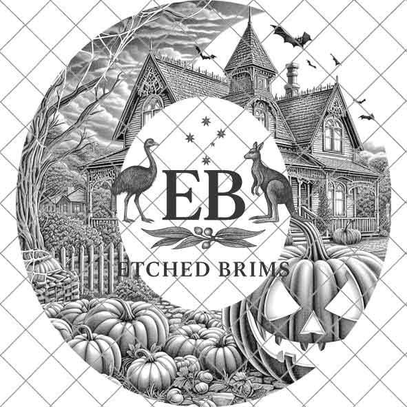Halloween Hat Template, Ghost, Pumpkin, Haunted House, Spooky Season, PNG, Hat Burning Stencil, Hat Burning Design, Engraving Pattern, EB406