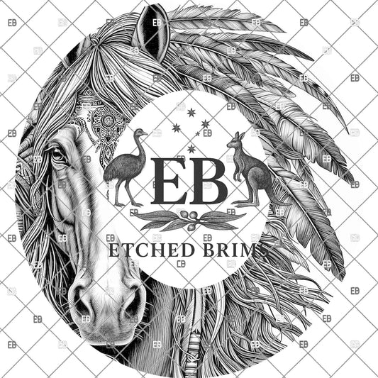 Western Indian Horse, Hat Engraving Design, Native Feather Horse, Hat Burning Template, Hat Laser Stencil Design, EB1154